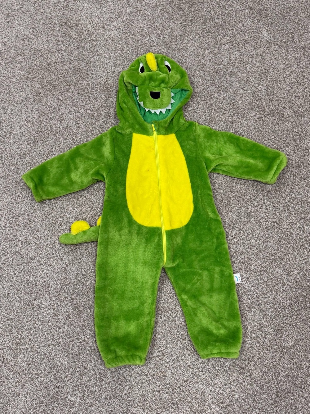 Green Dino Plush One-Piece Romper with Hood